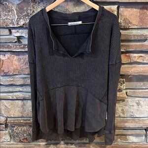 We the Free Monterey Thermal Waffle Knit Stretch Cotton in Washed Black